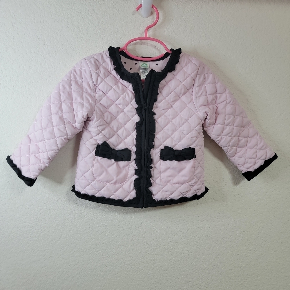 🤍 Little Me Baby Light Pink Quilted Jacket with Black Trim